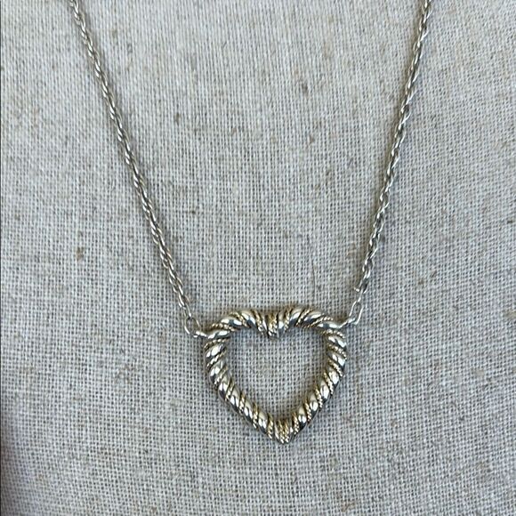 Tiffany & Co 18K Gold & 925 Sterling Silver Twisted Rope Open Heart Necklace 20” - Picture 5 of 13